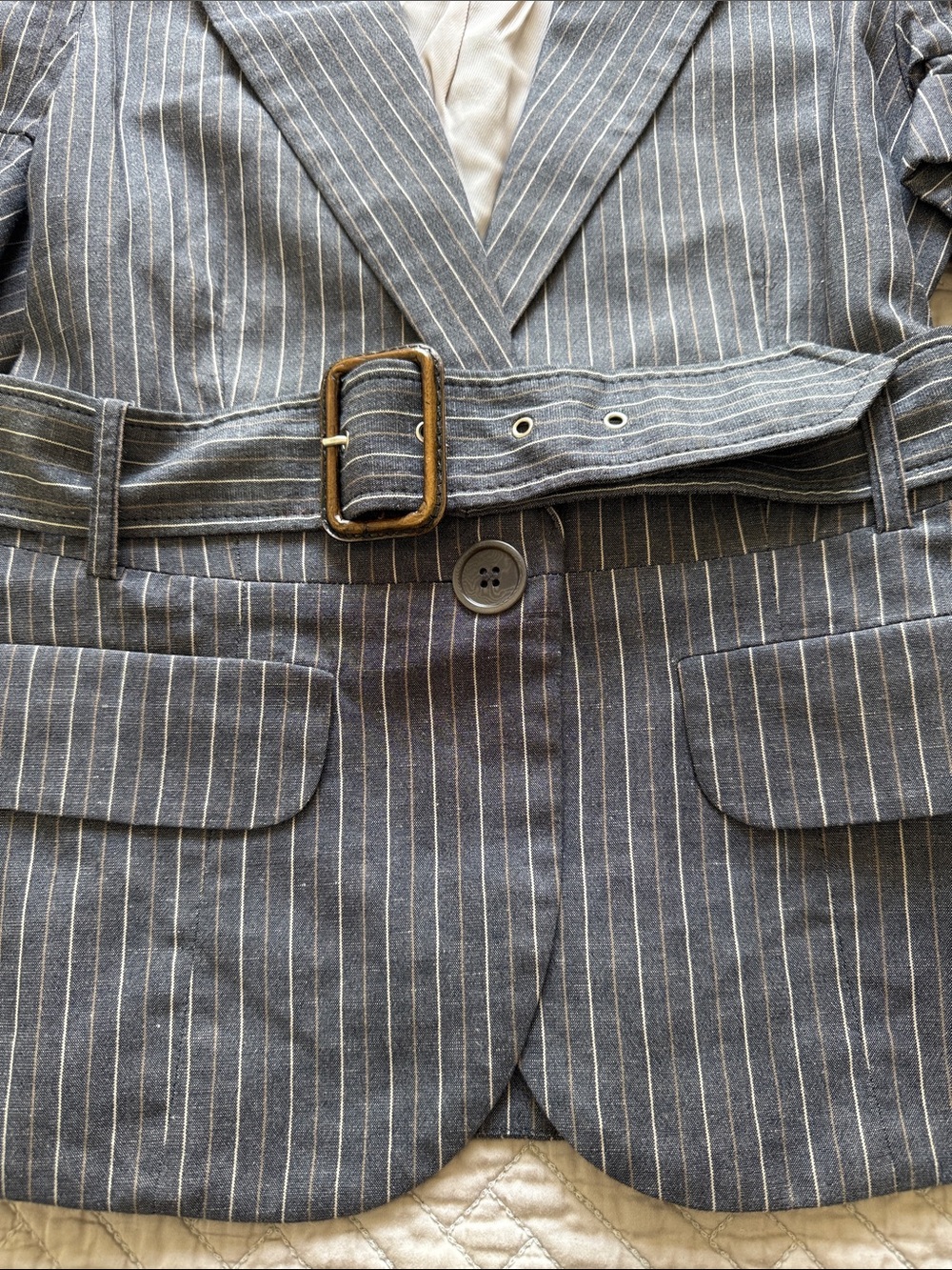 BCBGMaxAzria LARISSA Gray Pinstripe Short-Sleeve Belted Blazer Size S - Picture 7 of 11